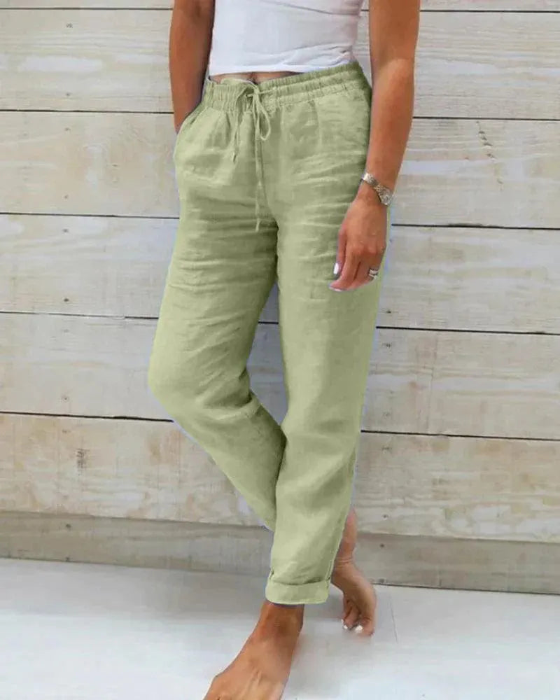 Pantalon en lin pour femmes - Chic décontracté - 100 % lin de première qualité - Parfait pour l'été