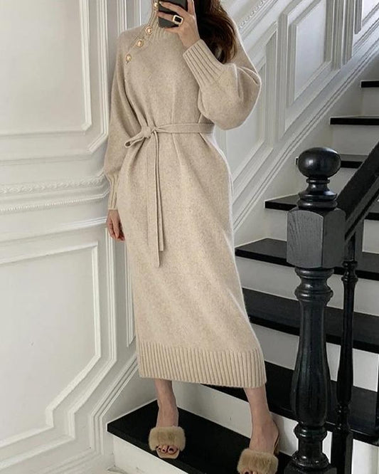 Quettie - Robe en tricot à haute encolure vintage