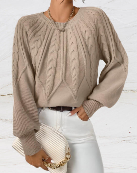 Abigail - Pull Élégant à Col Rond en Tricot Style Flèche Beige pour Femmes