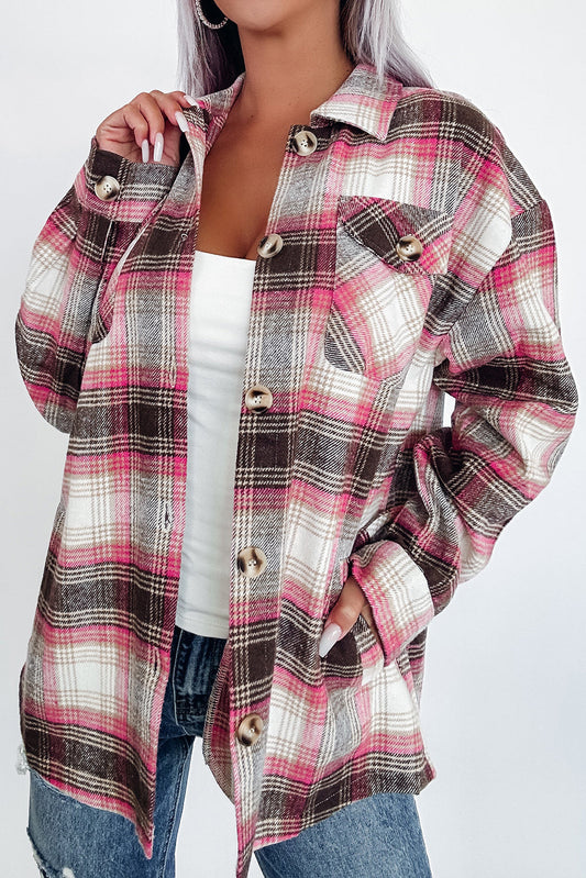 Xanel Shacket | Shacket Casual Pink Plaid Flap Pocket