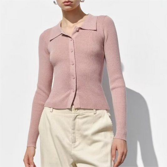 Veste en tricot pour femmes avec col et boutons