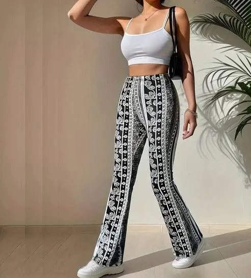 Pantalon évasé - Imprimés tendance - Coupe flatteuse, tissu confortable - Parfait pour un usage quotidien