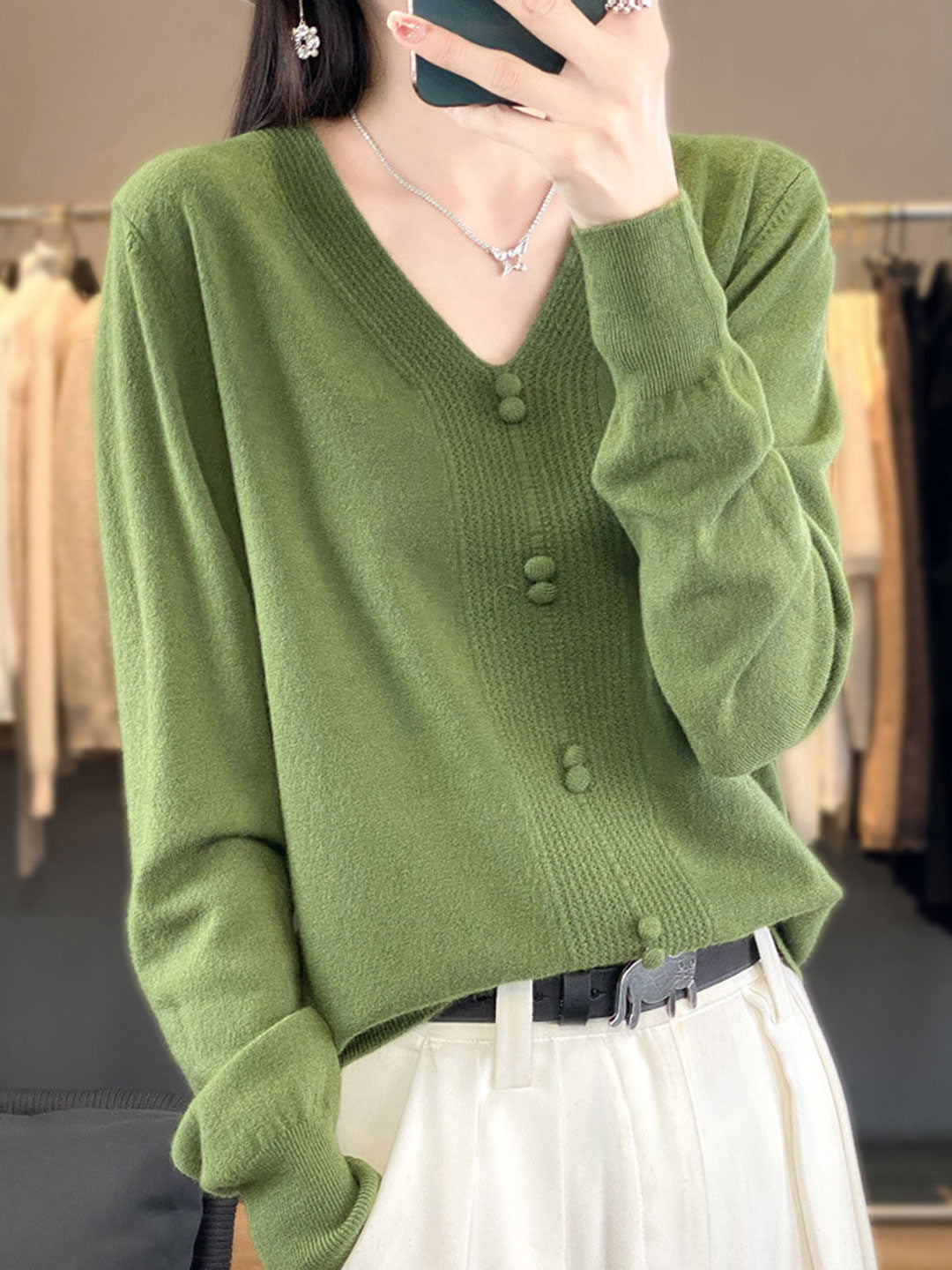 Wrenda-Lynn Sweater | Pull décontracté en tricot à col en V