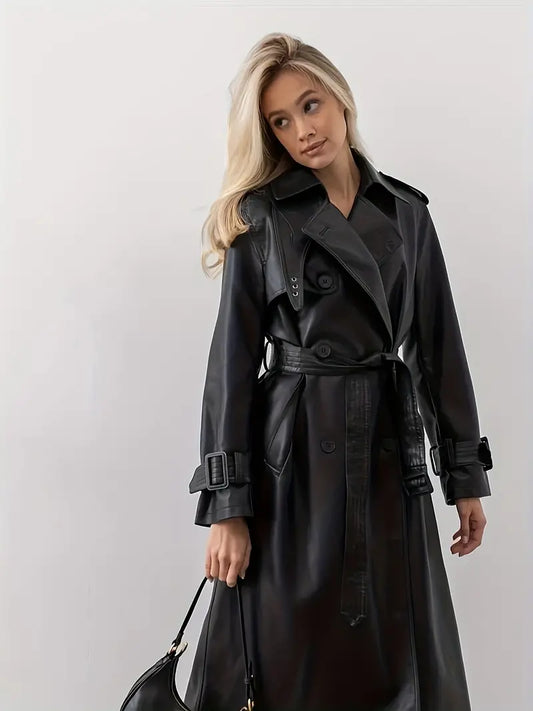 Winona - trench-coat veste en cuir avec ceinture