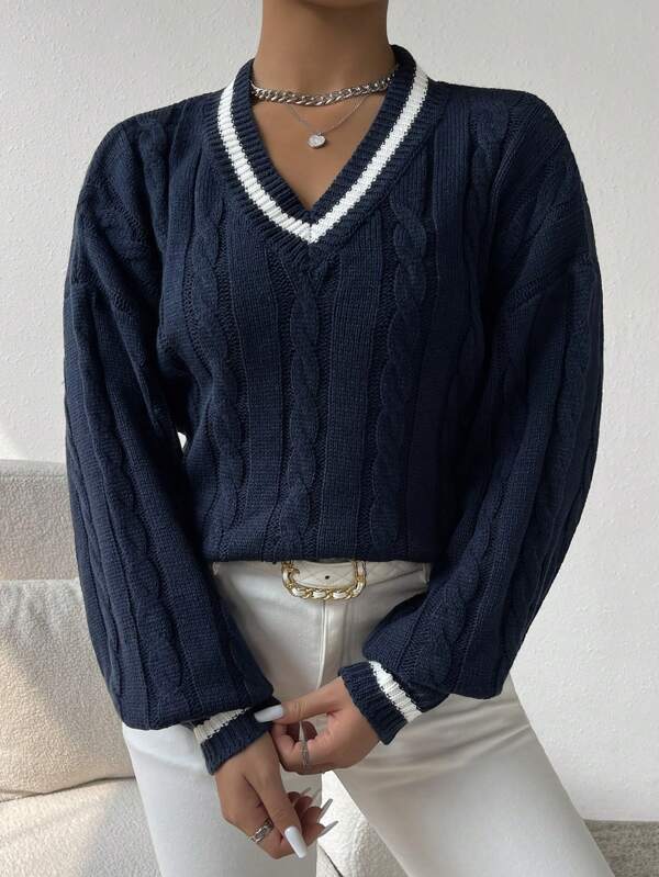 Ywenna Sweater | Pull décontracté en tricot torsadé rayé