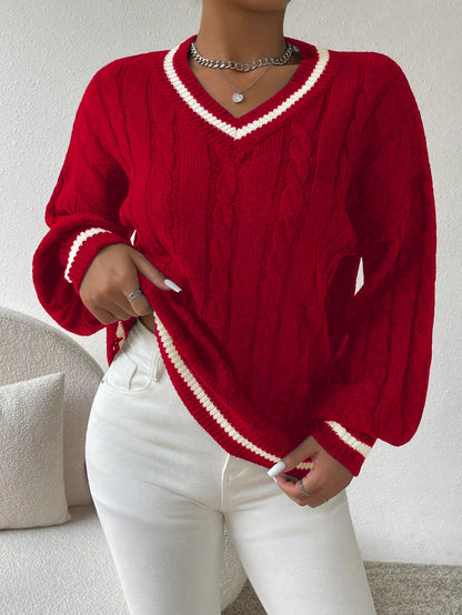 Ywenna Sweater | Pull décontracté en tricot torsadé rayé