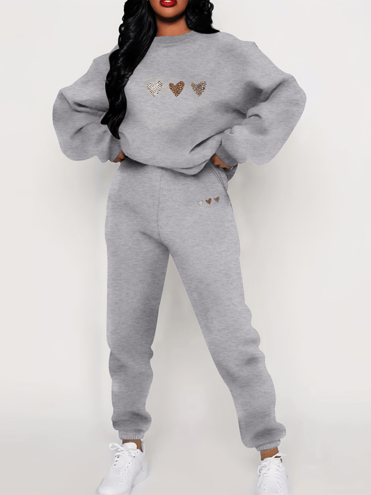 Heidi-Mode | Coton imprimé coeur Pull & Jogging Set survêtement - Idéal pour l'automne/hiver