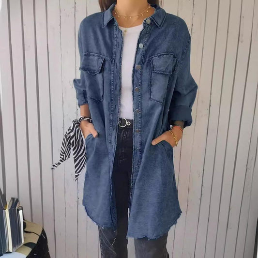 Emma - Chemise Manteau Confortable à Revers en Imitation Denim pour Femme