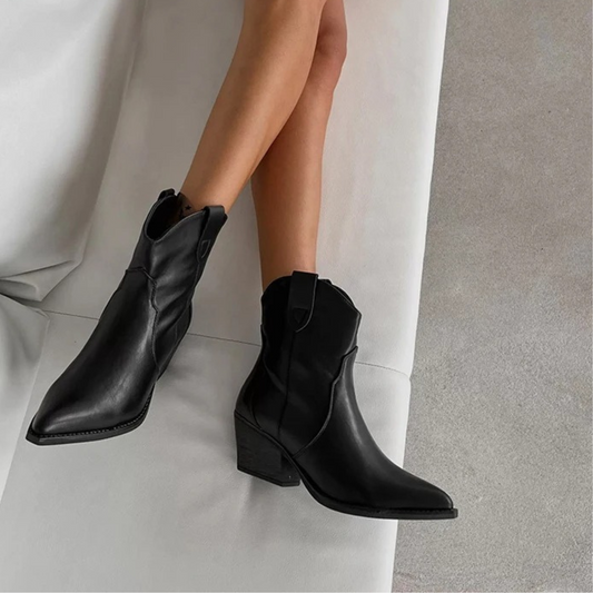 Eveline | Bottes de cow-boy en cuir noir imperméables