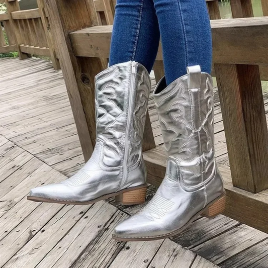 Erika | Bottes de cow-boy pointues en cuir blanc pour dames