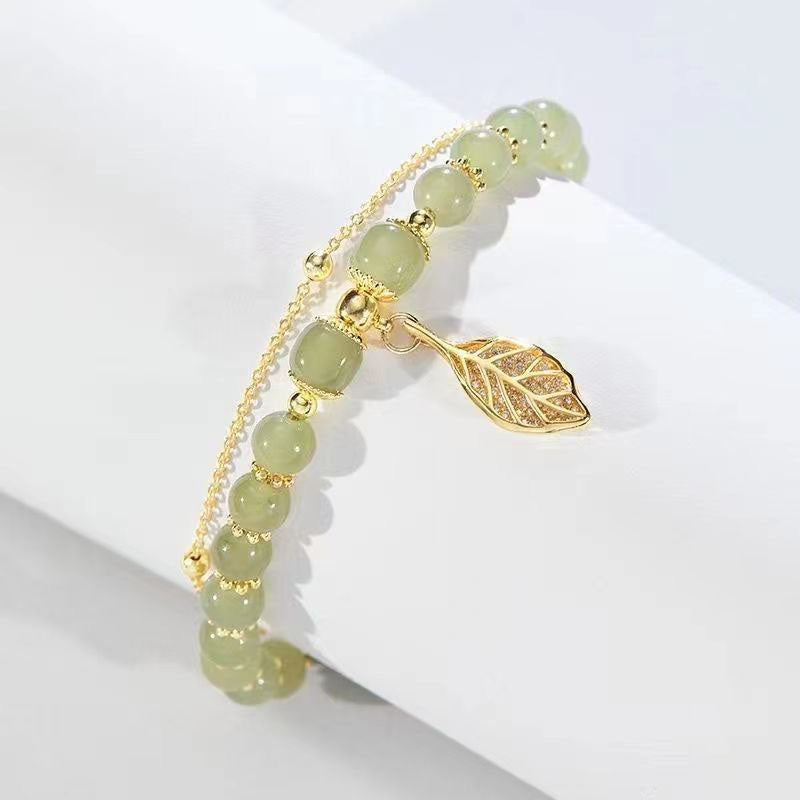 Bracelet de feuilles de jade avec breloque unique en forme de feuille