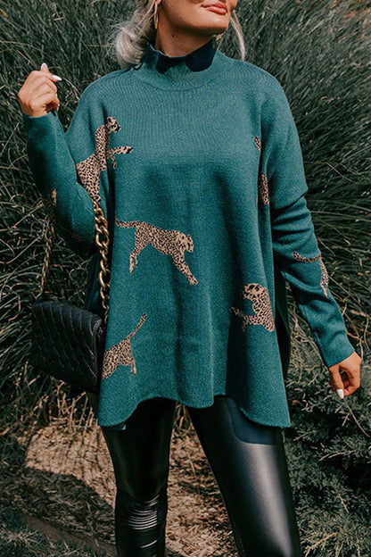 Woolja Sweater | Pull décontracté en tricot imprimé léopard pour femmes