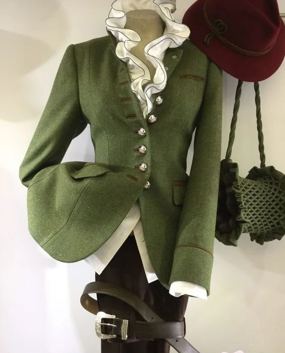 Veste Vert Olive en Mélange à Panneaux et Manches Longues pour Femme