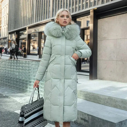 Marine - Manteau d'Hiver Nordiva avec Fausse Fourrure: Long et Élégant