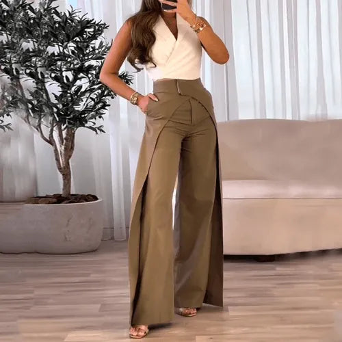 Pantalon taille haute à jambes larges pour femmes