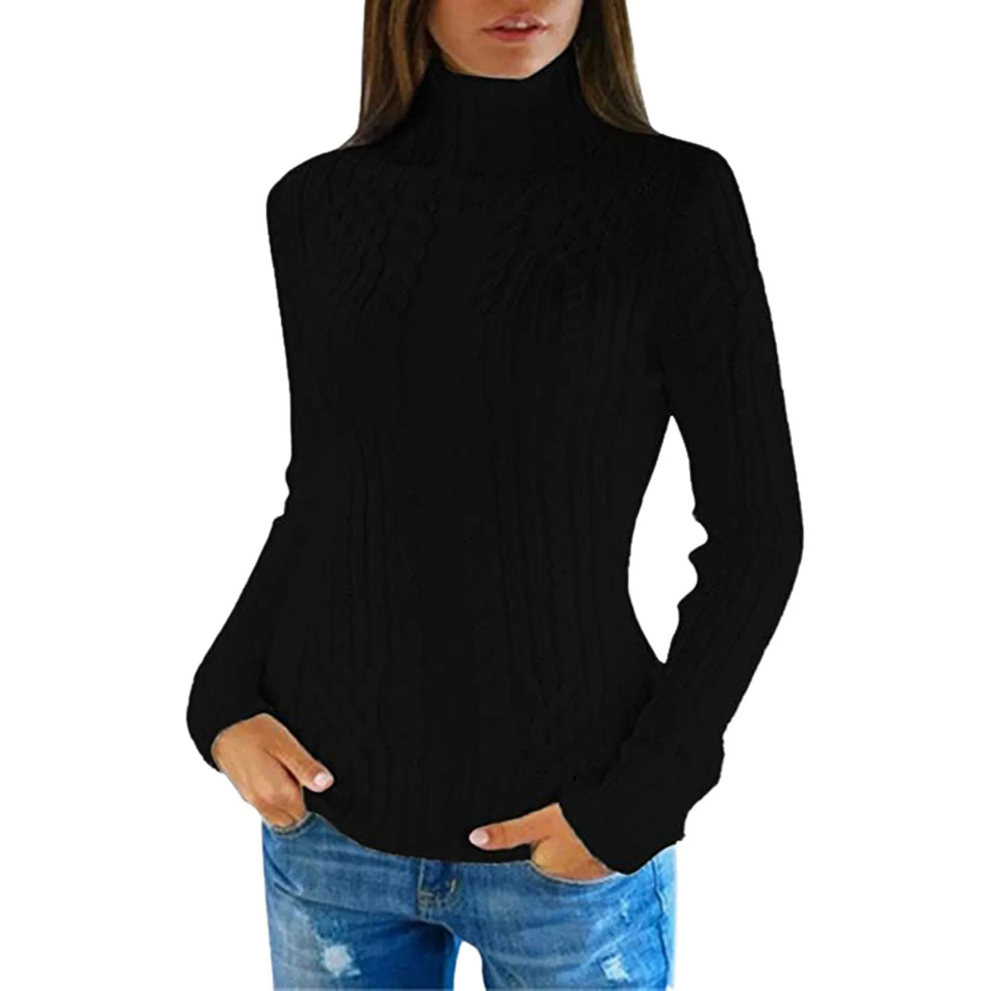 Yerly Sweater | Pull à col roulé en tricot câblé pour femmes