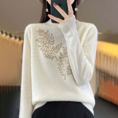 Wilvia Sweater | Pull décontracté en tricot à motif de feuilles