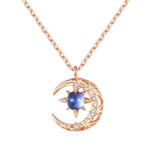 Chaîne avec pendentif lune, croissant et étoile