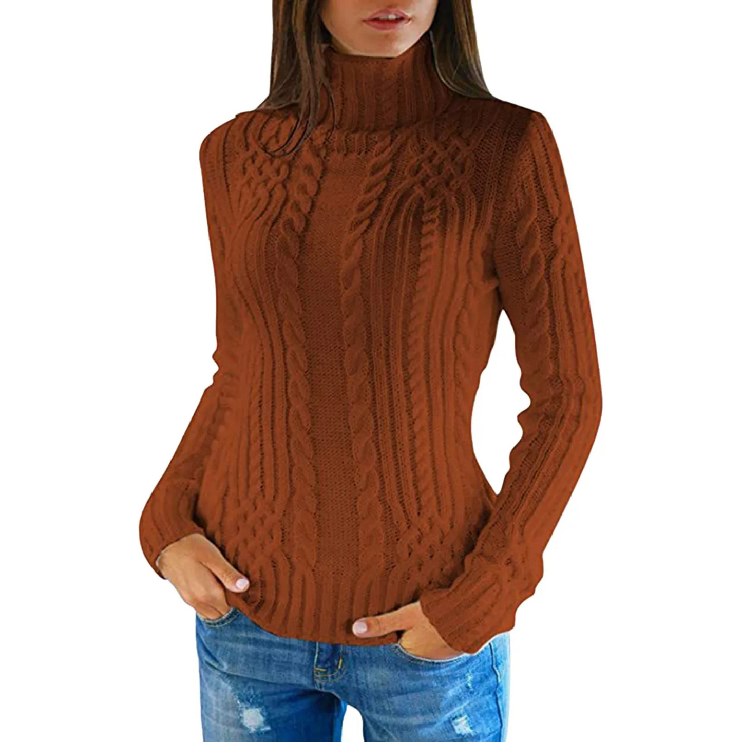 Yerly Sweater | Pull à col roulé en tricot câblé pour femmes