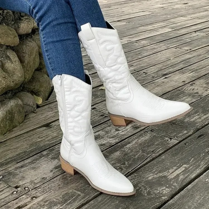 Erika | Bottes de cow-boy pointues en cuir blanc pour dames