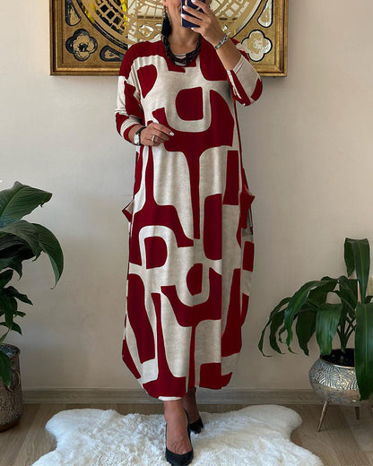 Robe à manches longues avec imprimé noir et blanc