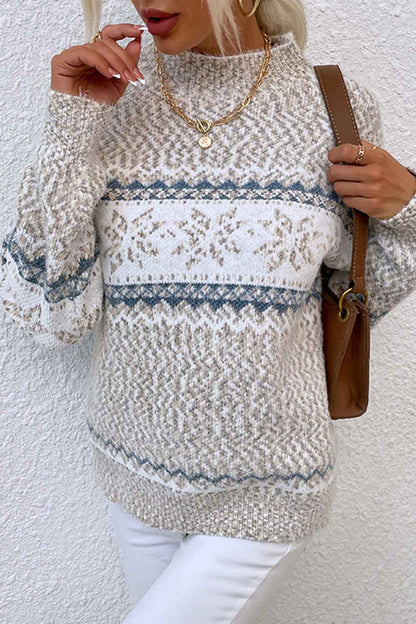 Pull élégant avec motif flocon de neige et col contrasté