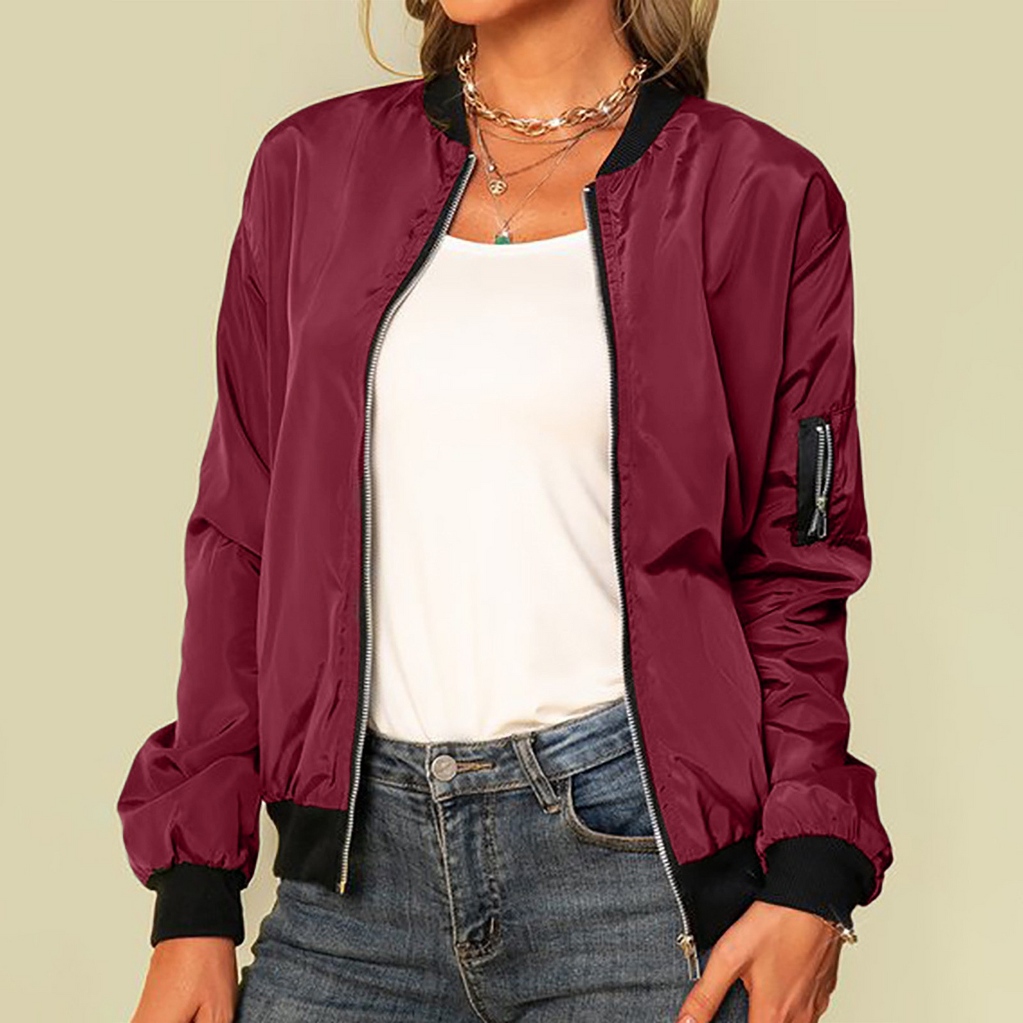 Émilie - Blouson Bomber Léger avec Fermeture Éclair