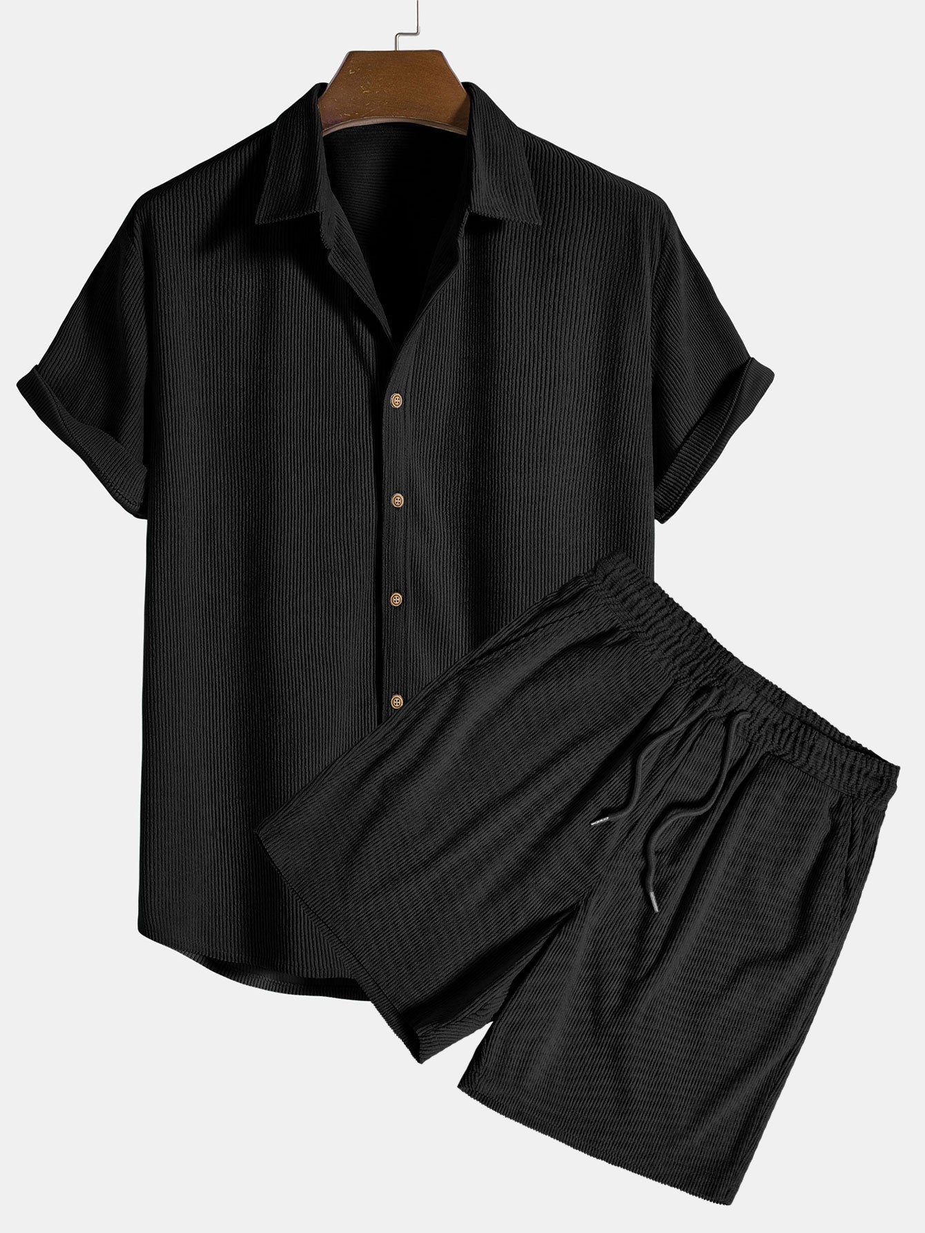 Velours côtelé | Chemise boutonnée à manches courtes et short