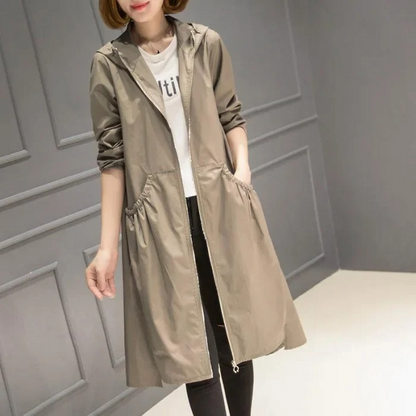 Yalina Coat | Long Hood Zippered Coat