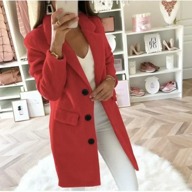 Léonie - Trench Coat Chaleureux avec Fermeture à Boutons et Col Revers