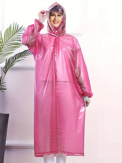 Veste de pluie imperméable et respirante à pois avec boutons et capuche pour femme | Parfait pour les activités de plein air