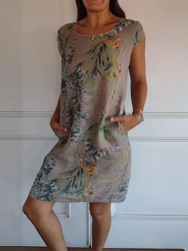 Anissa - Robe en coton et lin imprimé pour femme