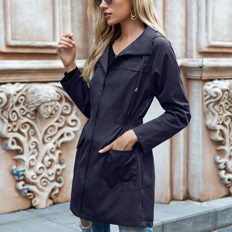 Veste de pluie imperméable décontractée avec fermeture éclair et capuche pour femmes | Parfait pour l'automne/hiver