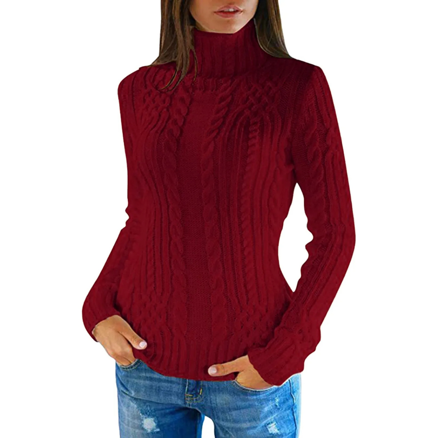 Yerly Sweater | Pull à col roulé en tricot câblé pour femmes