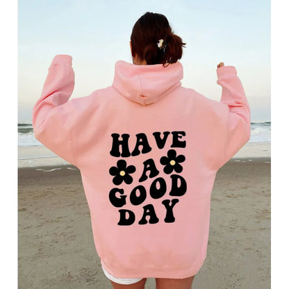 Coco-Mode | Hoodie oversized décontracté avec imprimé "Have A Good Day" et sac parfait pour l'automne/hiver