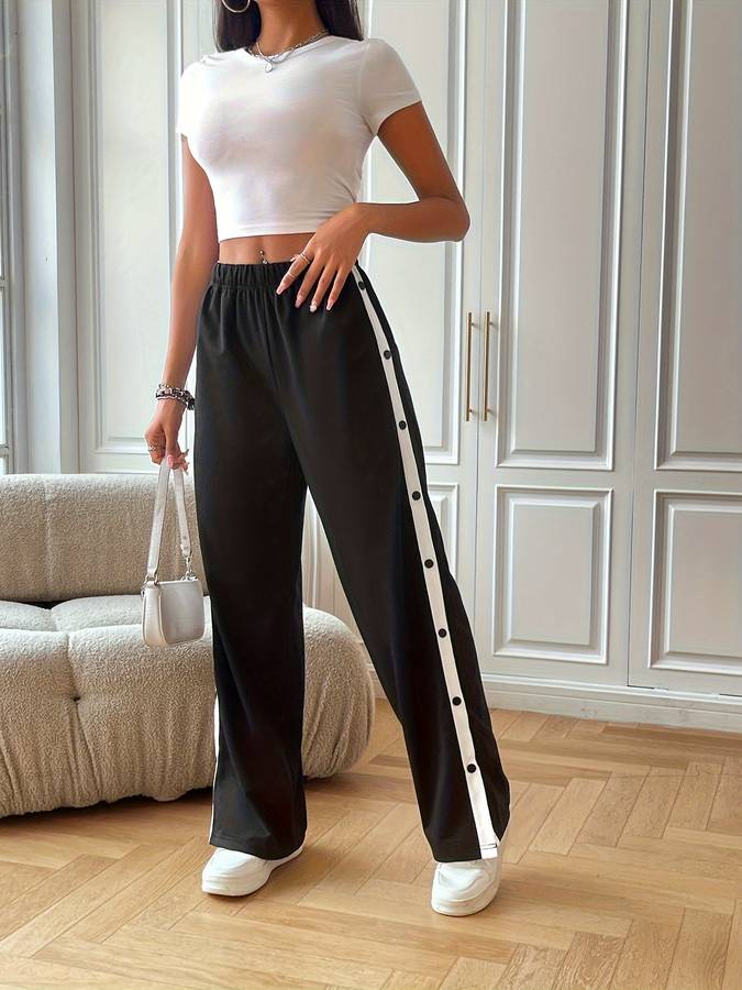 Léa - Pantalon large avec ceinture élastiquée et boutons