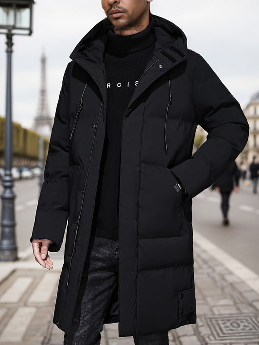 Veste d'hiver noire rembourrée décontractée avec capuche pour hommes | Parfait pour les activités de plein air