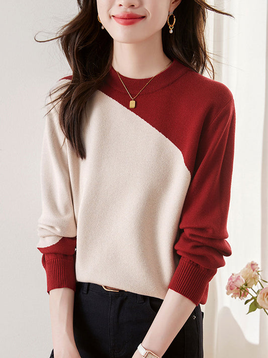 Wayna Sweater | Classic Round Neck Contrasting Knitted Sweater