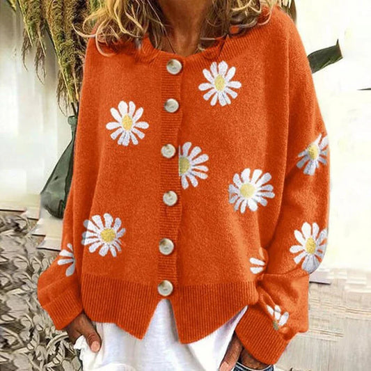 Cardigan femme au motif de marguerite