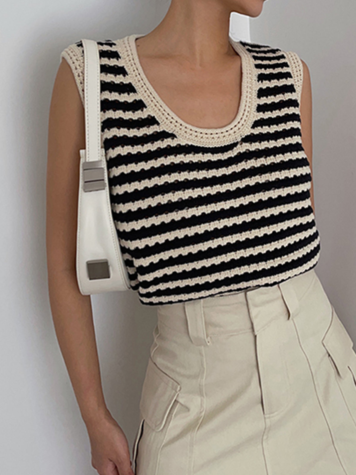 Taniele-Classy Stripe Gilet pull au crochet