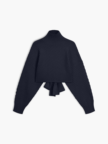 Women's Sweater | Tie Back Mock Neck Sweater