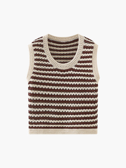 Taniele-Classy Stripe Gilet pull au crochet