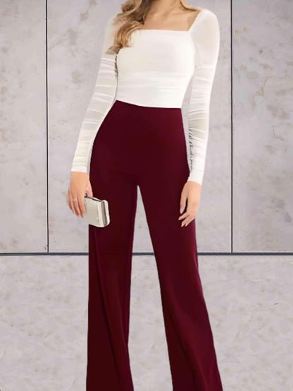 Viviane - Pantalon taille haute moulant, chic et uni à jambes larges