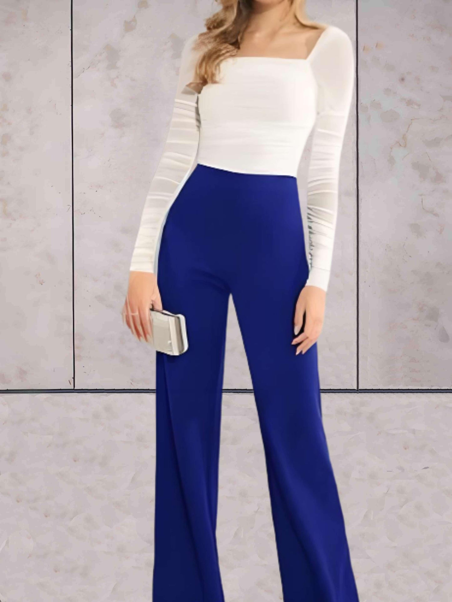 Viviane - Pantalon taille haute moulant, chic et uni à jambes larges