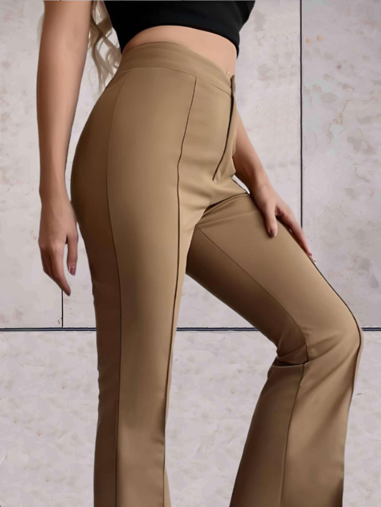 Amélie - Pantalon taille haute joliment ajusté avec plis verticaux et jambes larges