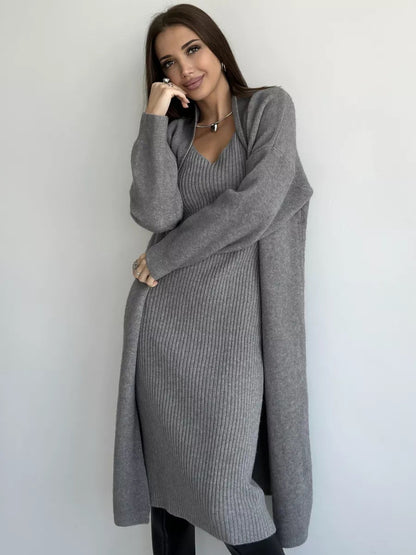 Robe longue élégante avec cardigan chaud