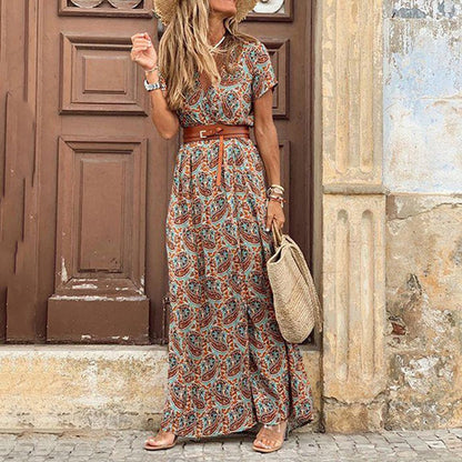 Élégante robe longue boho à col en V