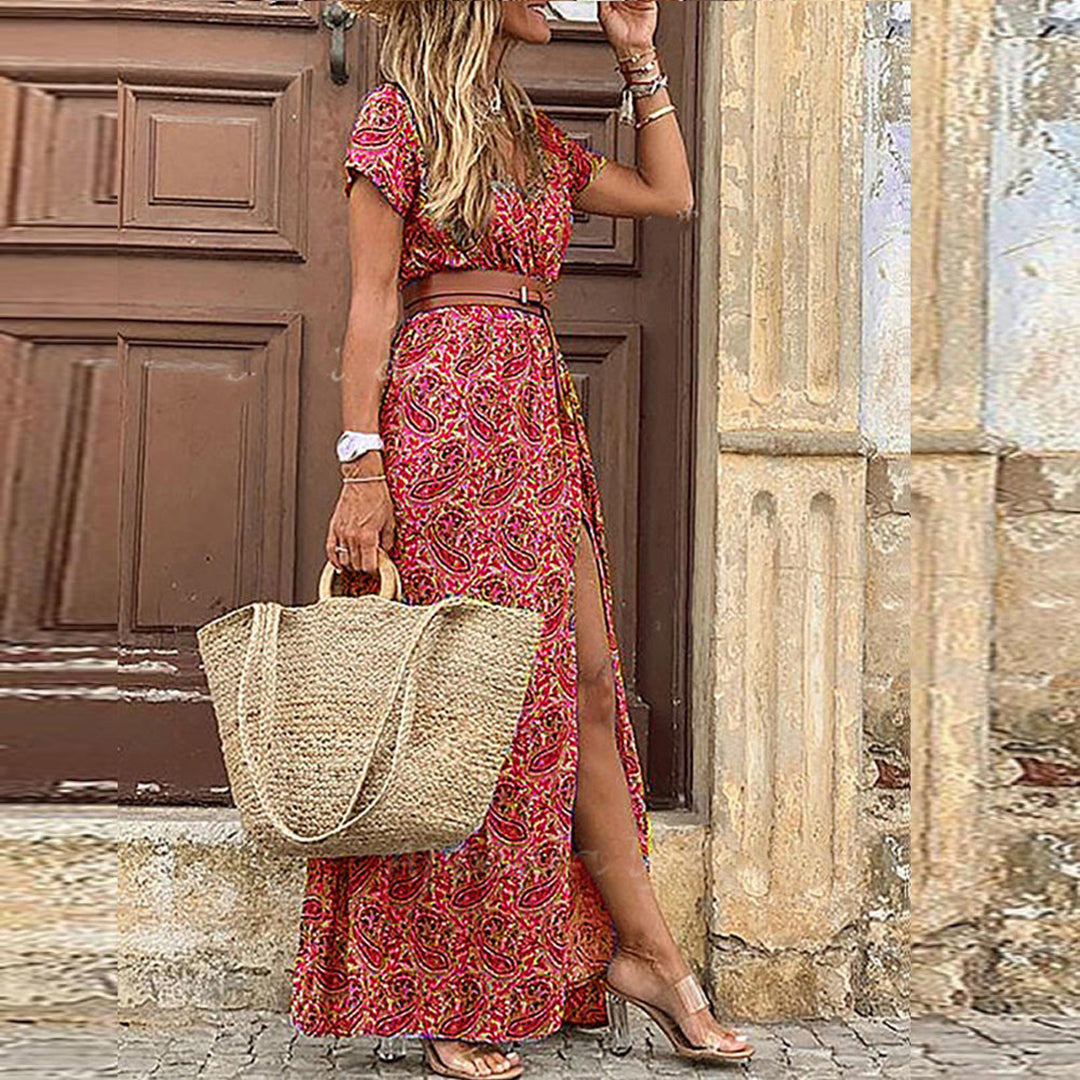 Élégante robe longue boho à col en V