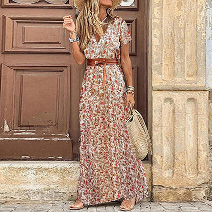 Élégante robe longue boho à col en V