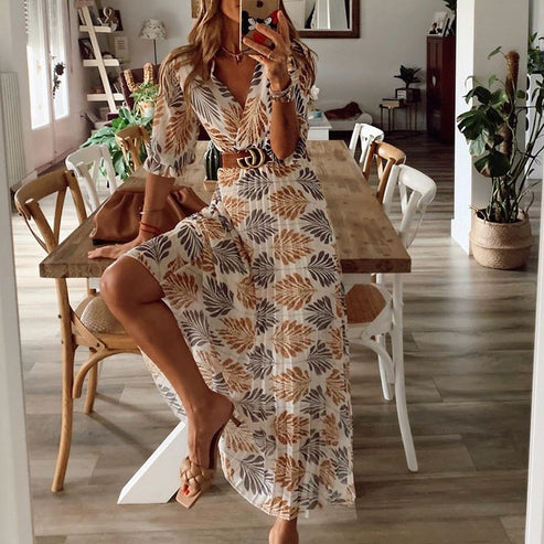 Robe longue élégante au motif unique